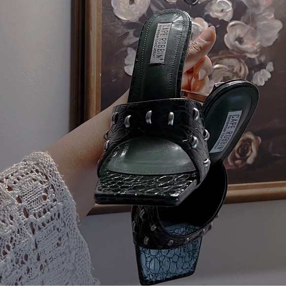 SOLD | Cape Robbin Tennon Faux Crocodile Square Open Toe Shoes Heels - Picture 5 of 15